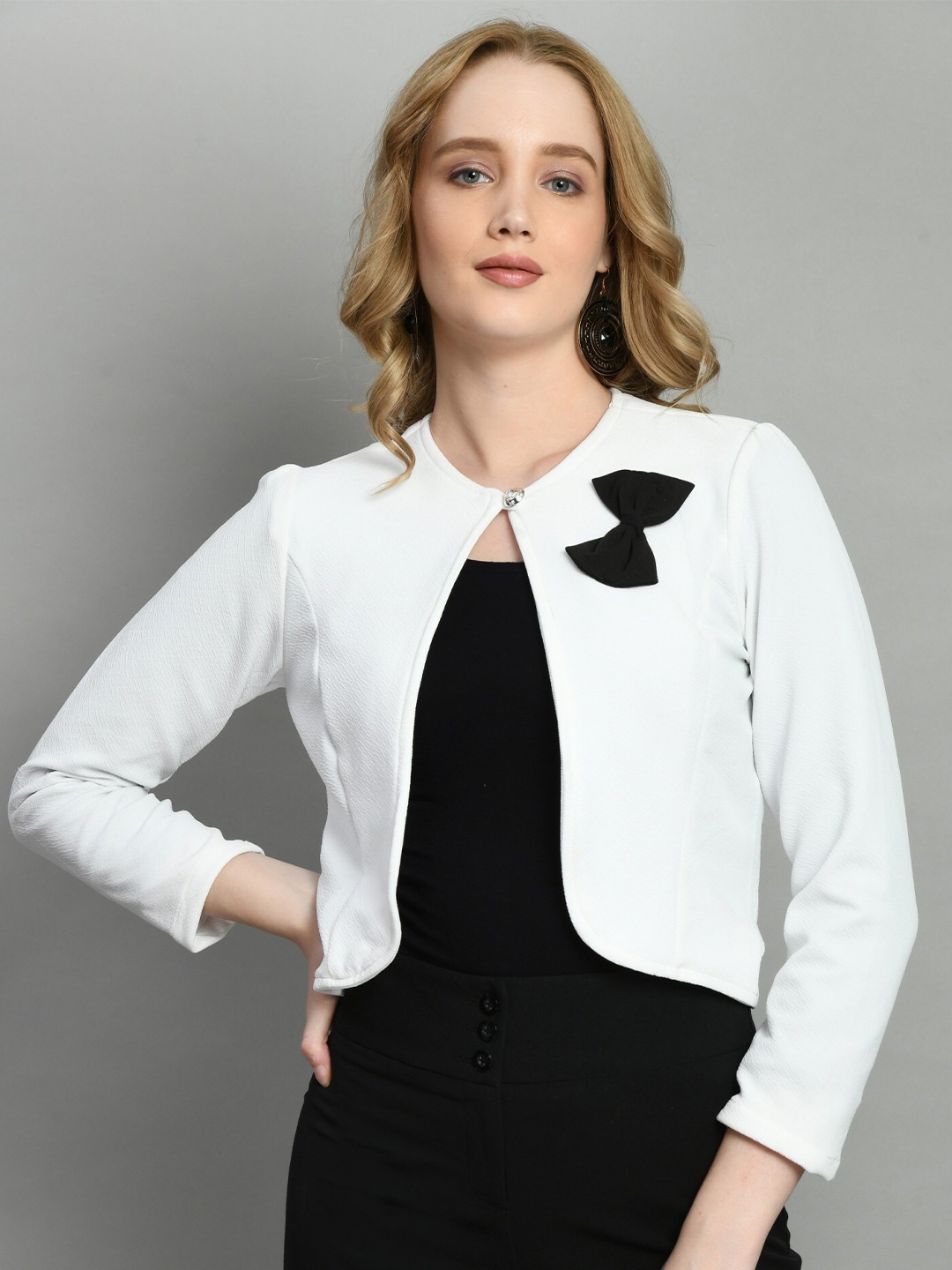 

Moshe Open Front Crop Shrug, White