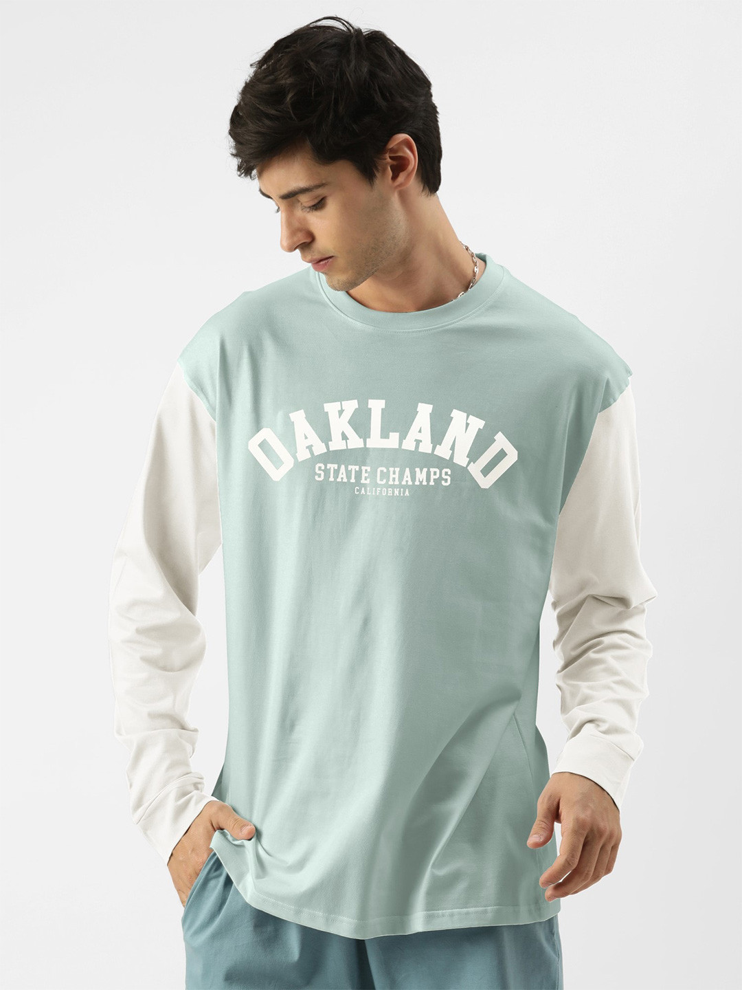 

Maniac Typography Printed Pure Cotton Oversized T-shirt, Green