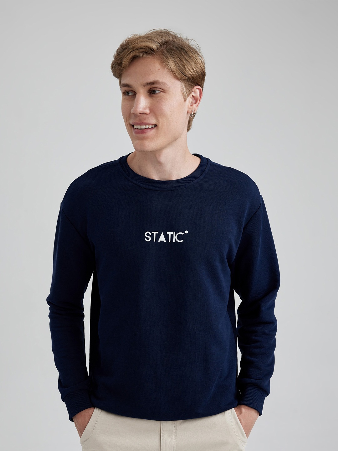 

DeFacto Typography Printed Cotton Pullover, Navy blue