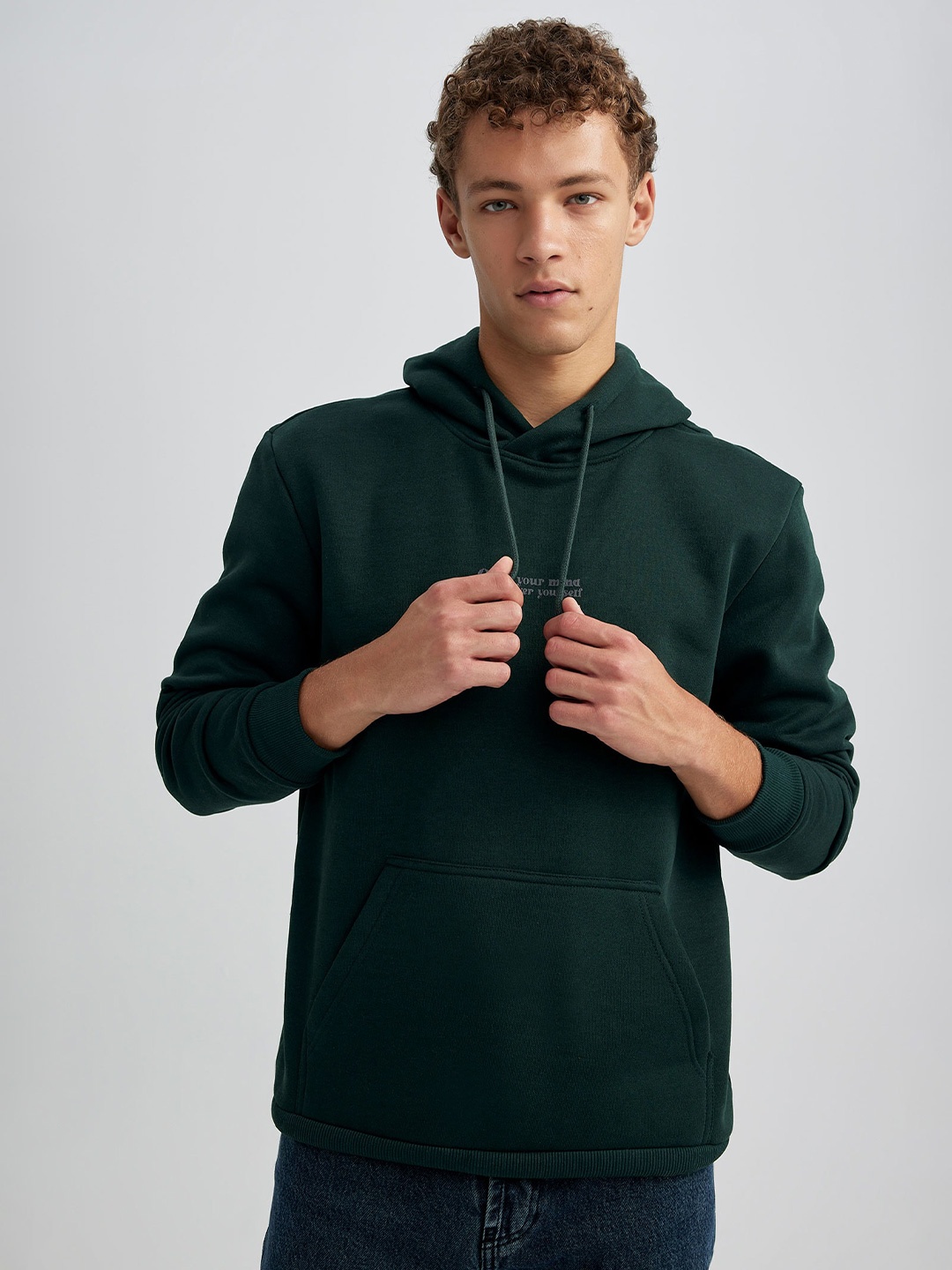 

DeFacto Kangaroo Pocket Hooded Ribbed Sweatshirt, Green
