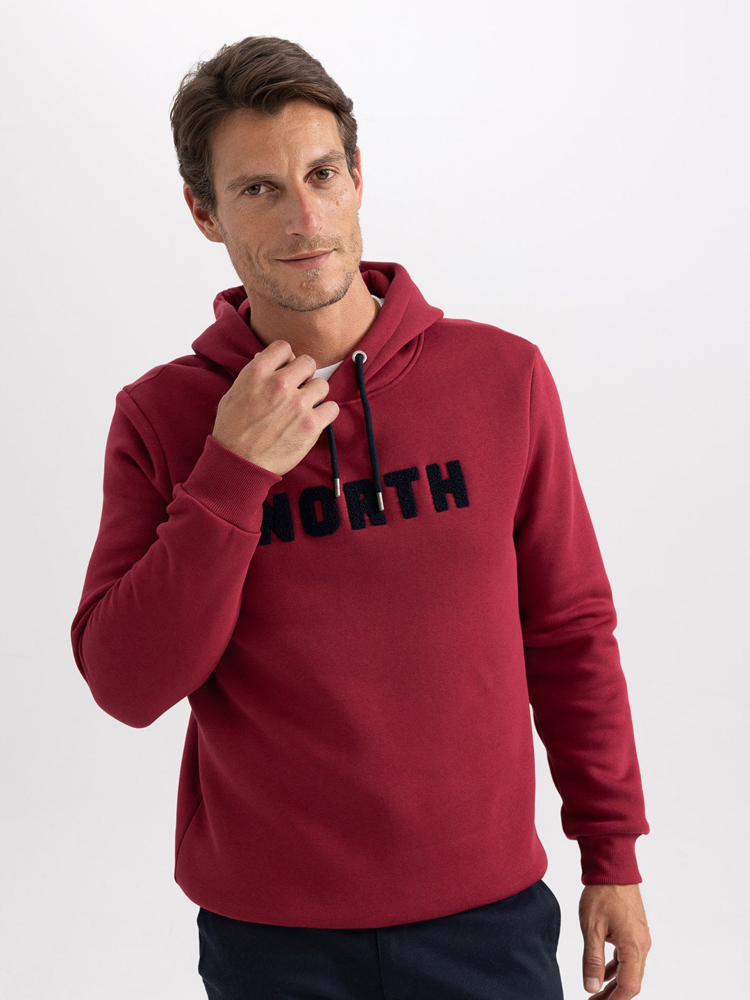 

DeFacto Typography Embroidered Hooded Pullover Sweatshirt, Maroon