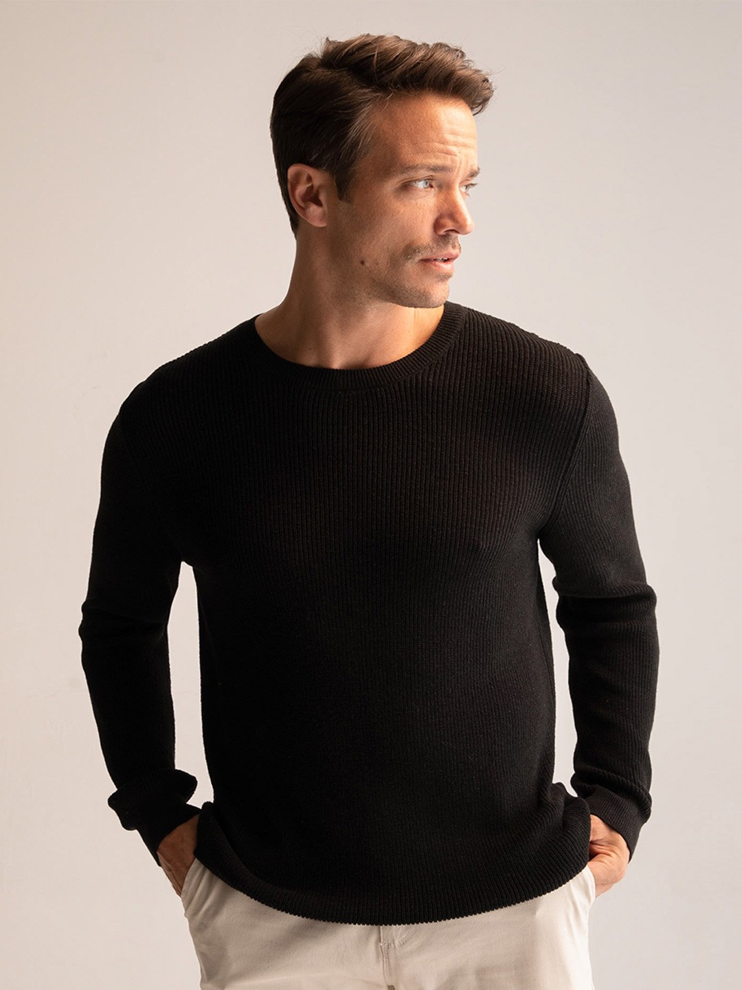

DeFacto Ribbed Pullover Sweater, Black