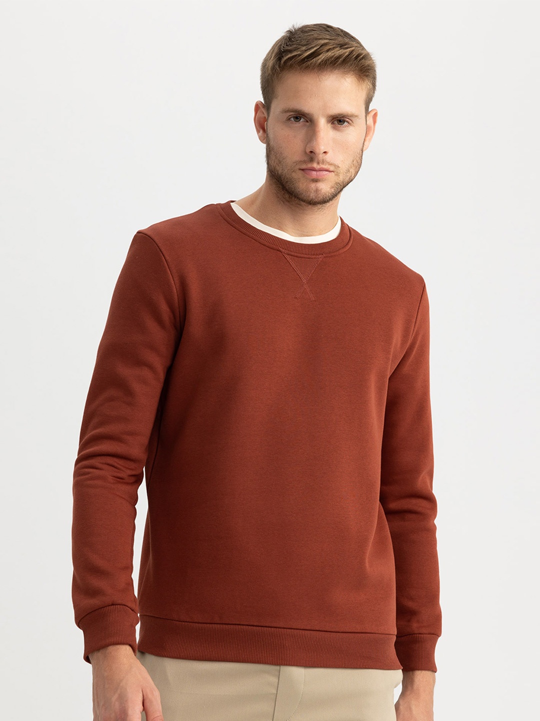 

DeFacto Round Neck Pullover Sweatshirt, Brown
