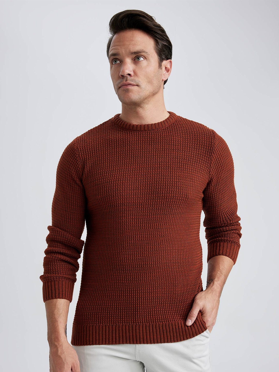 

DeFacto Ribbed Acrylic Pullover Sweater, Maroon