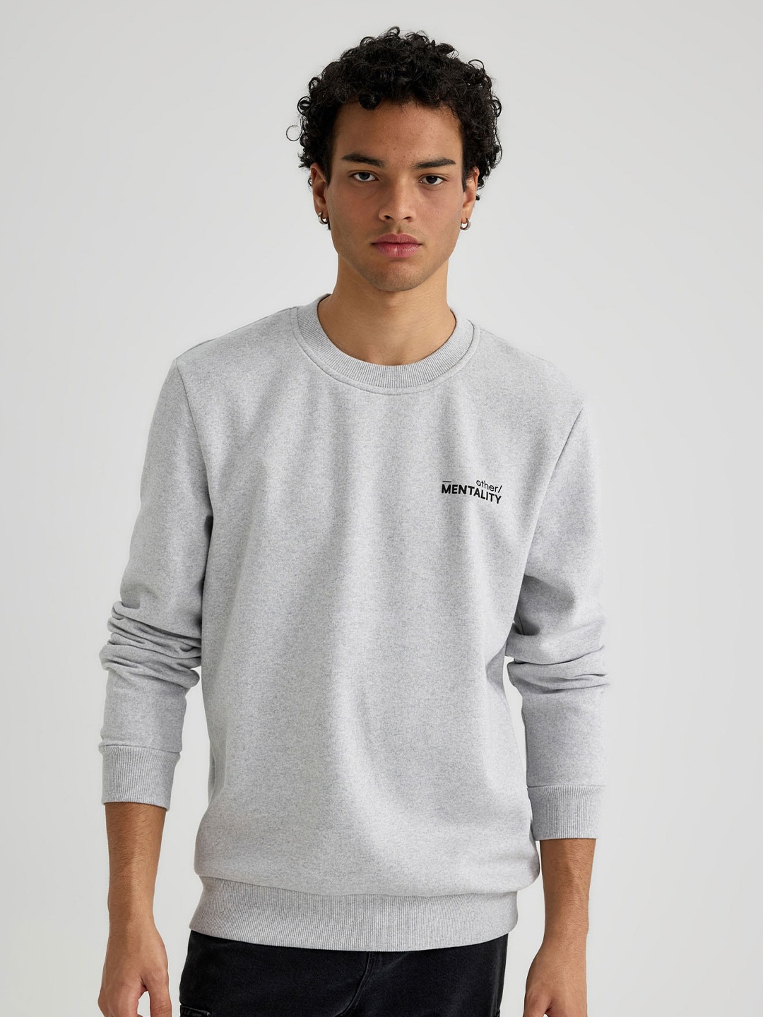 

DeFacto Ribbed Pullover Sweatshirt, Grey melange