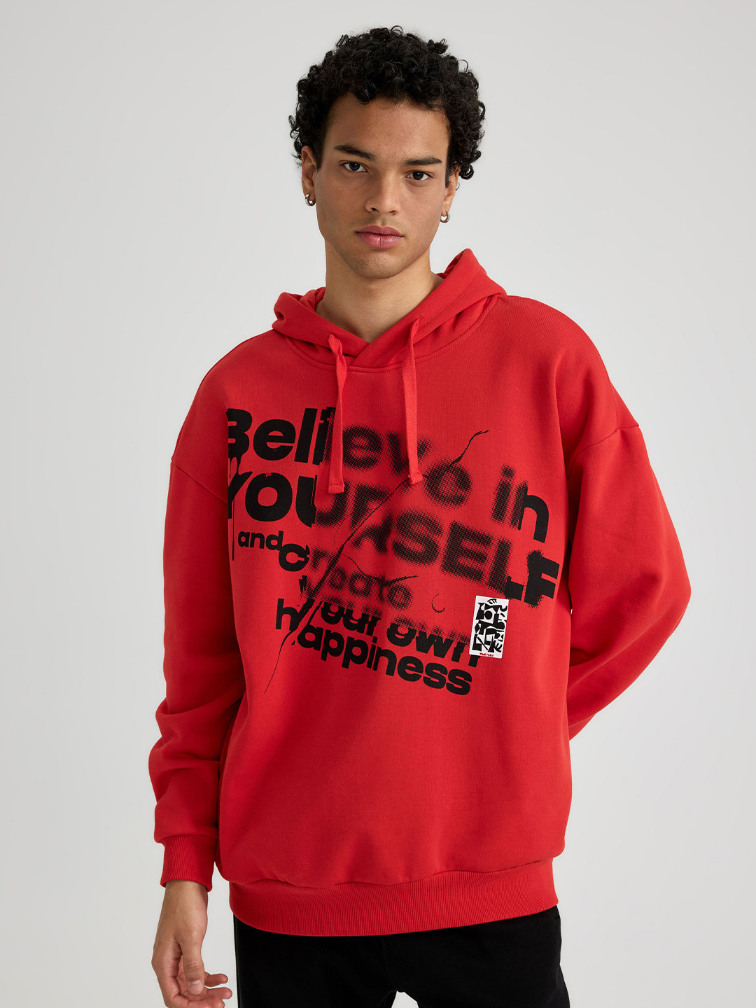 

DeFacto Typography Printed Hooded Sweatshirt, Red