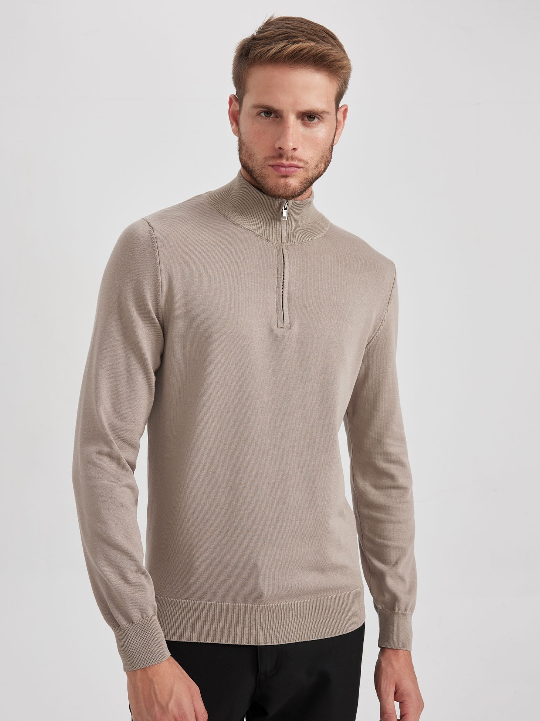 

DeFacto Mock Collar Pullover Sweatshirt, Grey