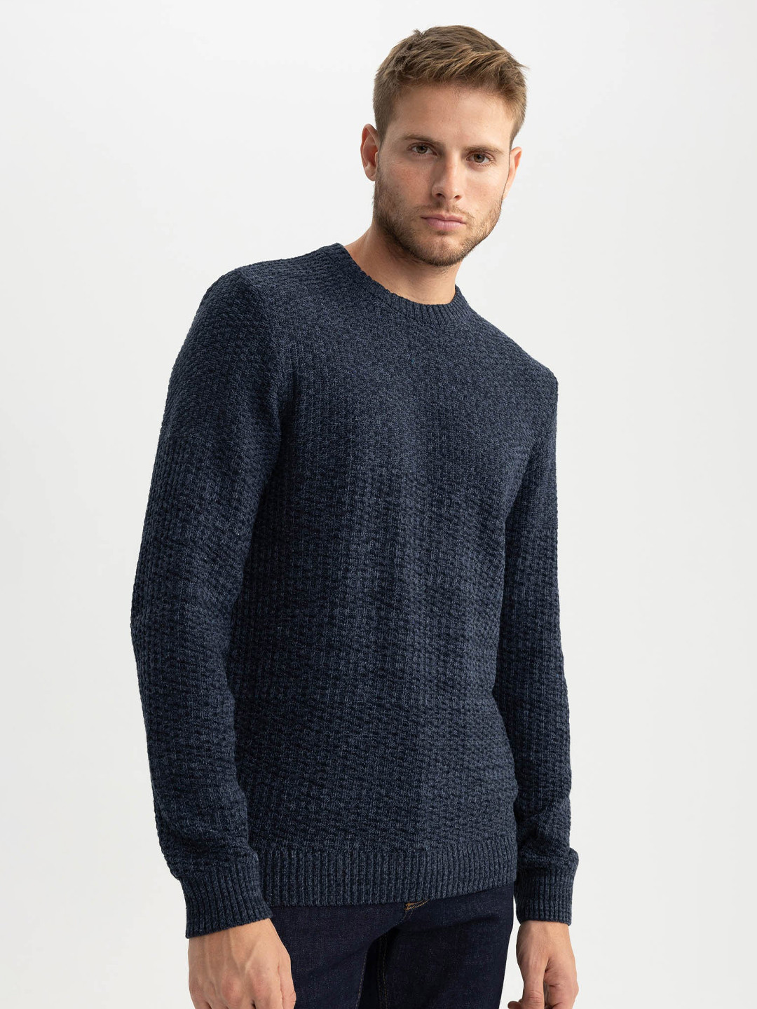 

DeFacto Round Neck Ribbed Pullover Sweater, Blue