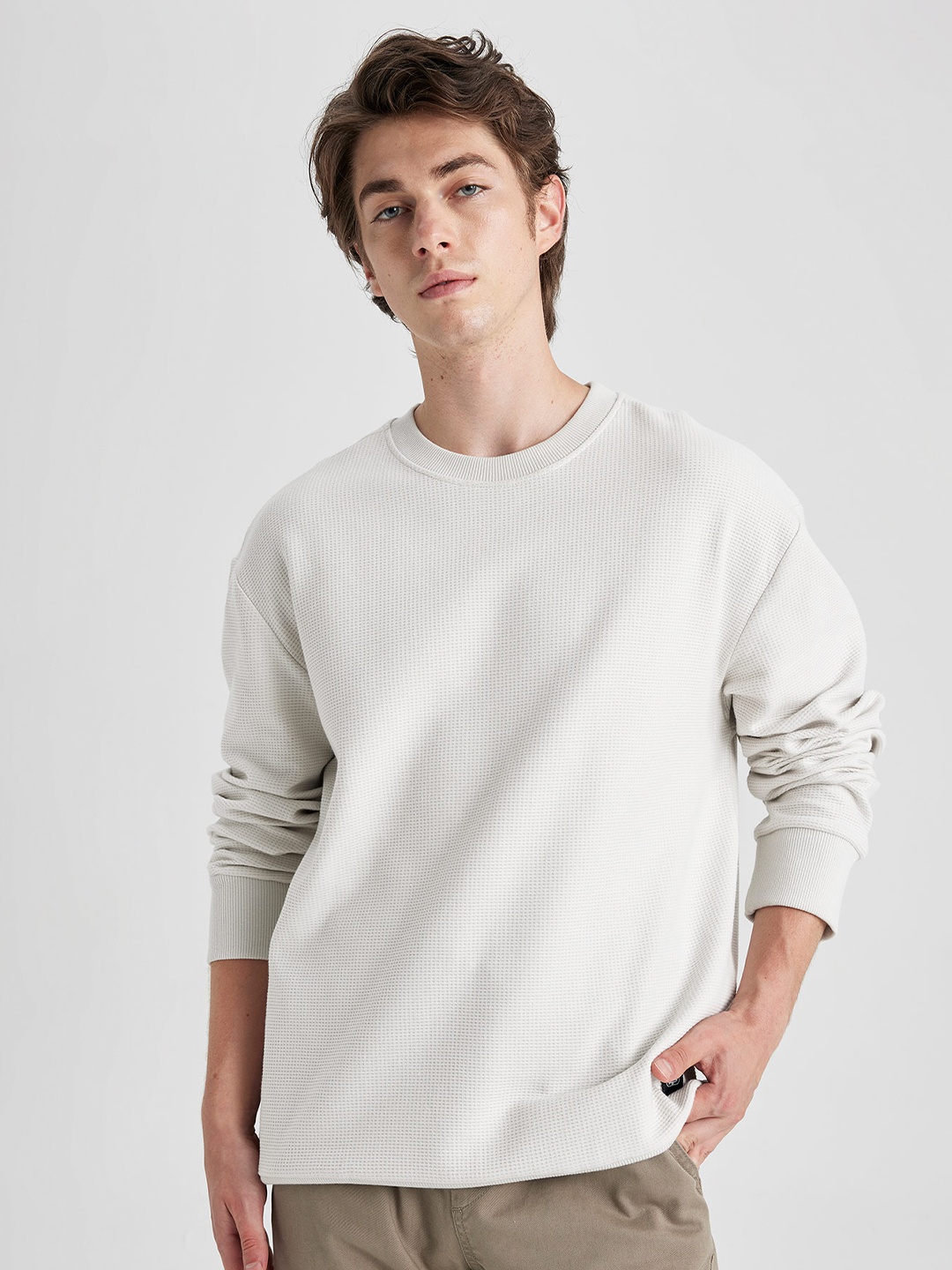 

DeFacto Self Design Cotton Pullover Sweatshirt, White