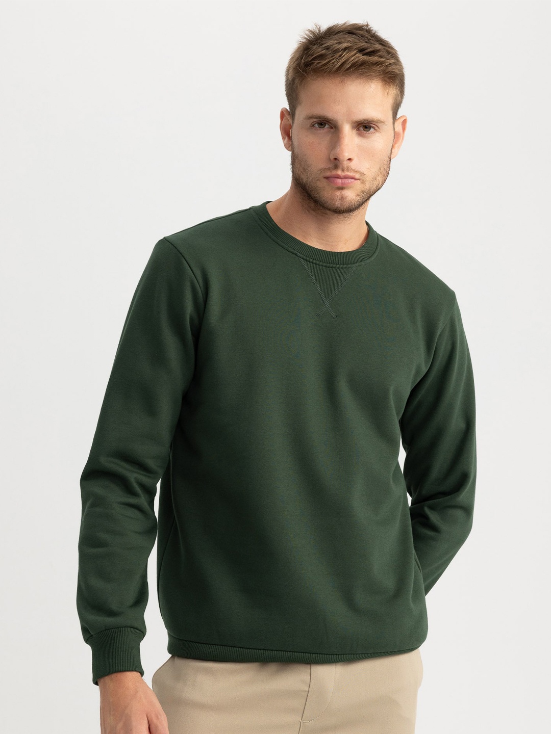 

DeFacto Ribbed Pullover Sweatshirt, Green