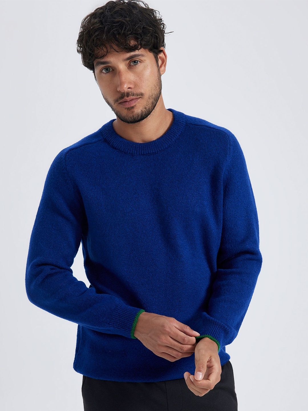 

DeFacto Ribbed Round Neck Pullover, Navy blue