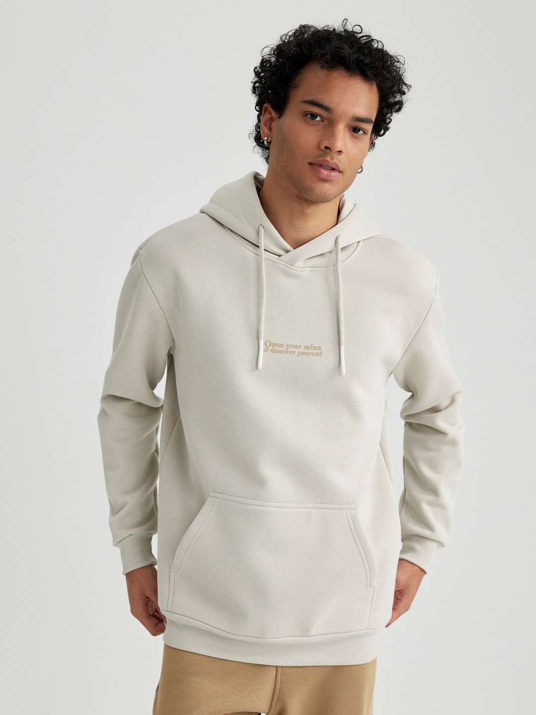 

DeFacto Hooded Ribbed Pullover Sweatshirt, Beige