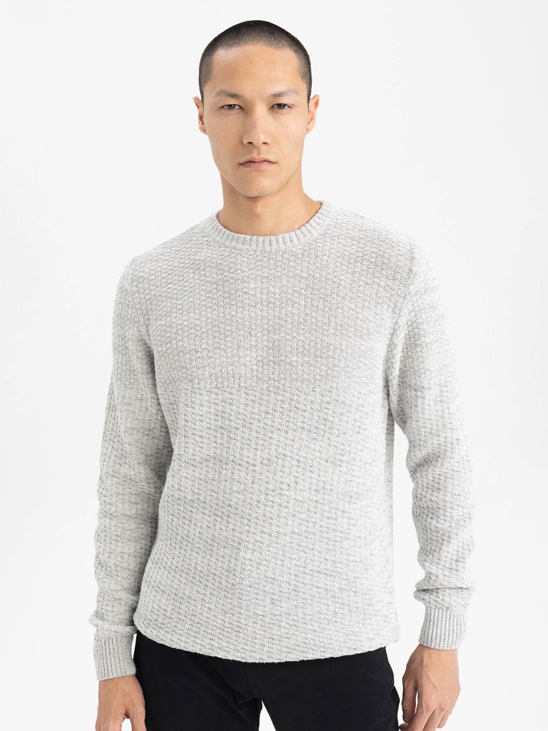 

DeFacto Ribbed Round Neck Pullover, Grey