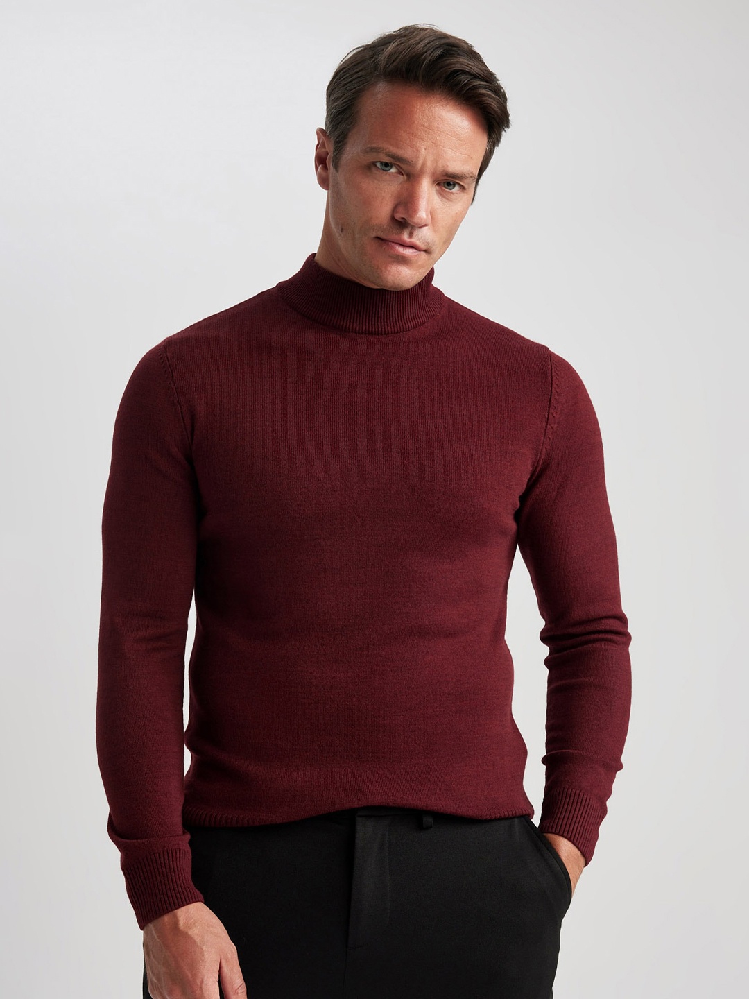 

DeFacto Ribbed Turtle Neck Acrylic Pullover, Maroon