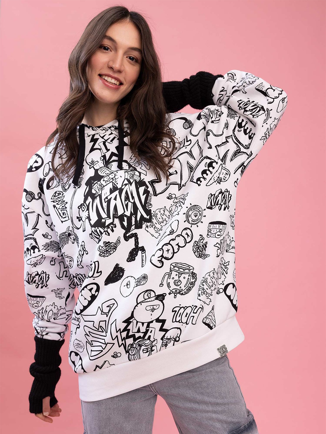 

DeFacto Printed Hooded Sweatshirt, White