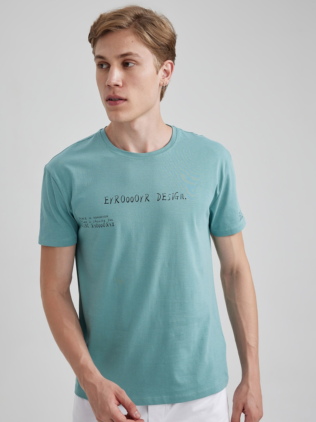 

DeFacto Typography Printed Pure Cotton T-shirt, Green