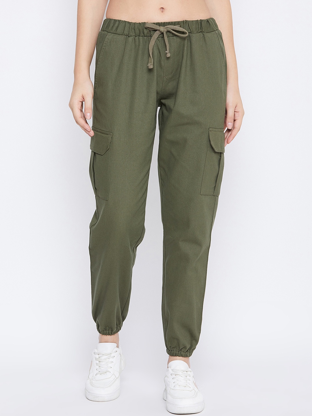 

Q-rious Women Pure Cotton Joggers Trousers, Olive
