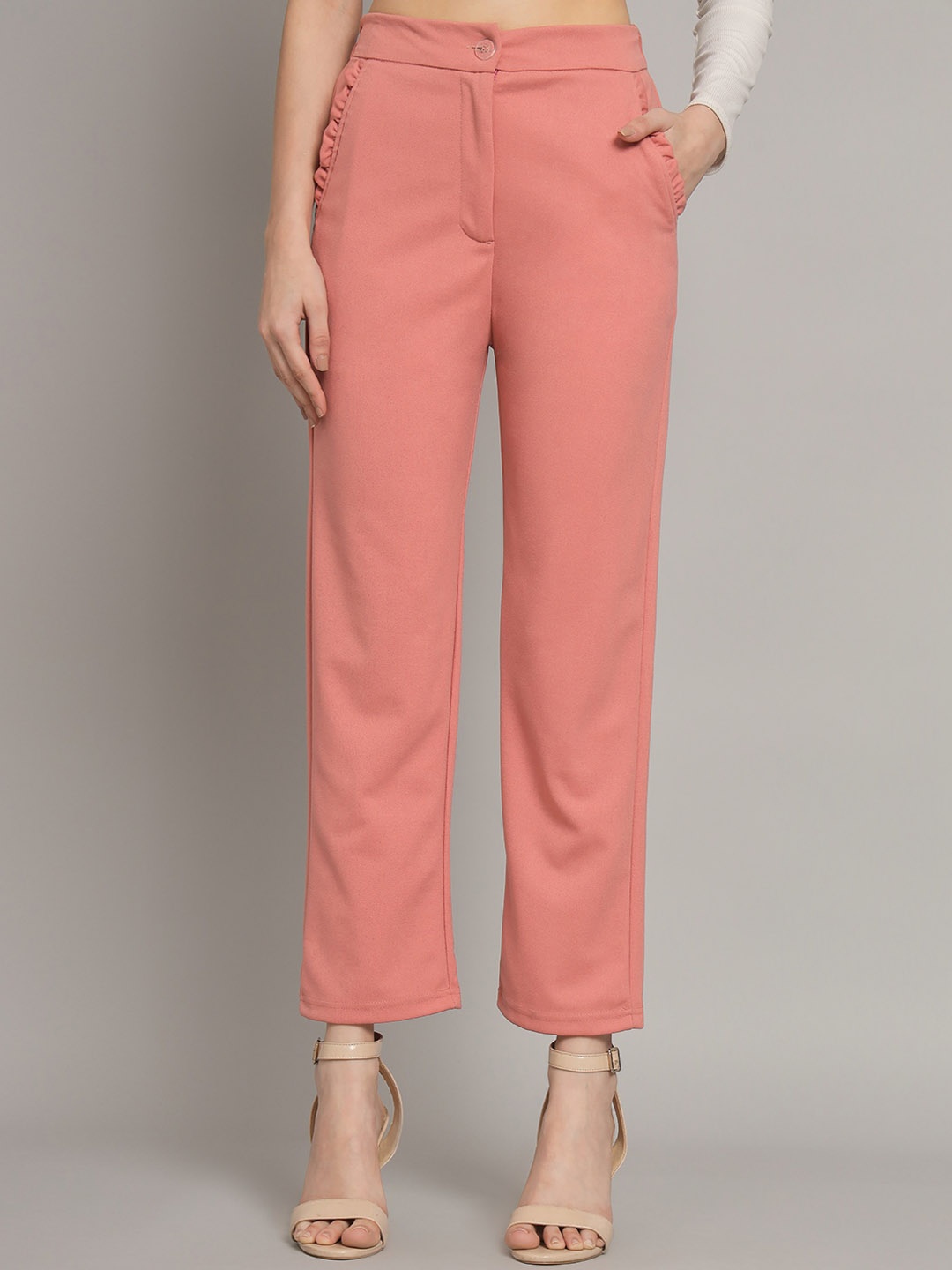 

Q-rious Women Mid-Rise Regular Fit Parallel Trousers, Peach