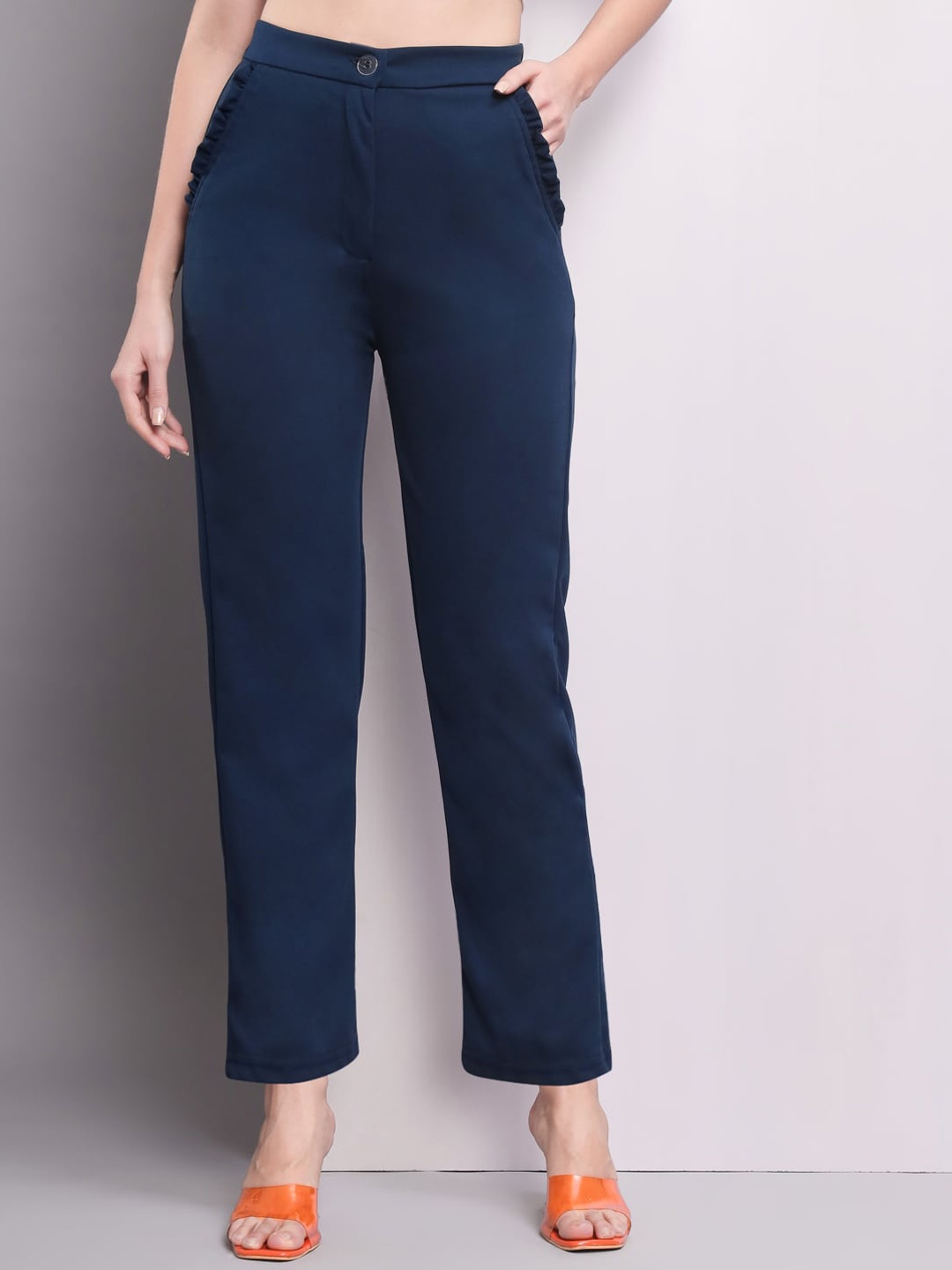 

Q-rious Women Flat-Front Mid-Rise Trousers, Blue