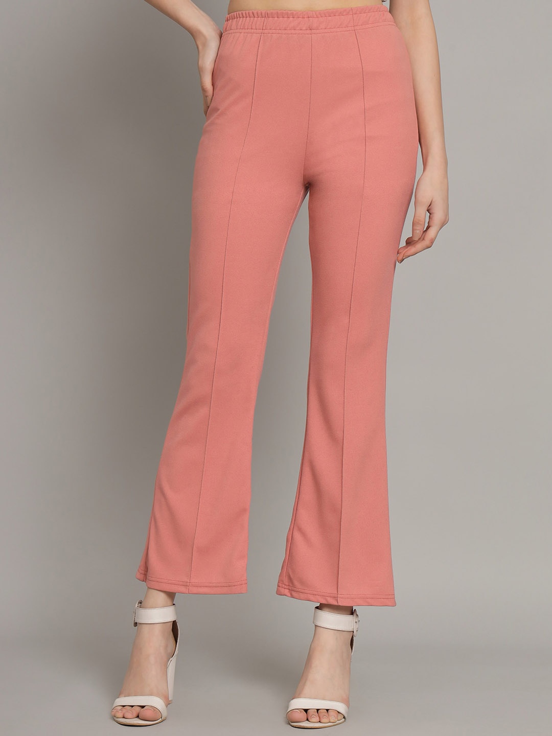 

Q-rious Women High-Rise Pleated Bootcut Trousers, Peach