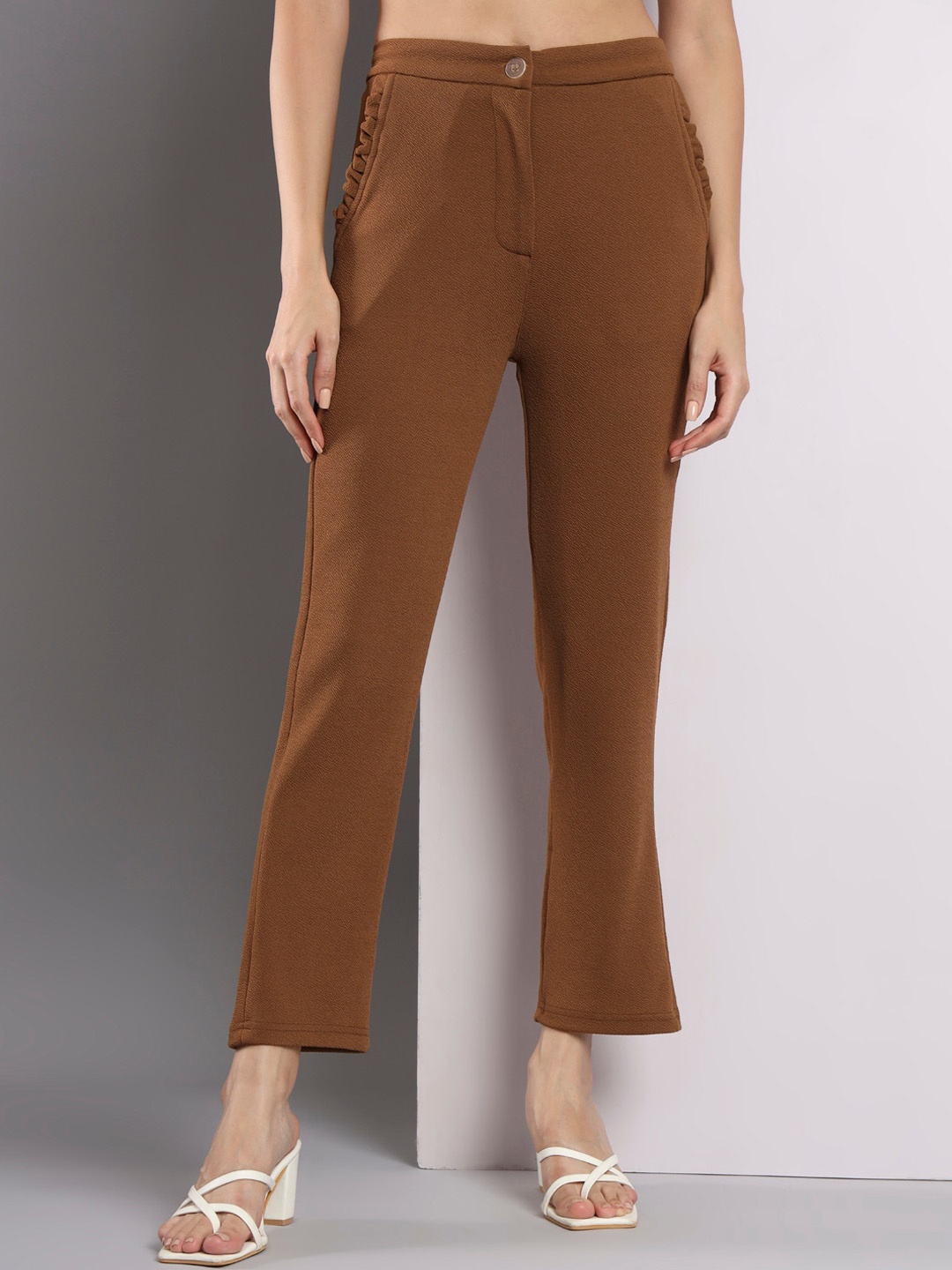 

Q-rious Women Flat-Front Mid-Rise Trousers, Brown