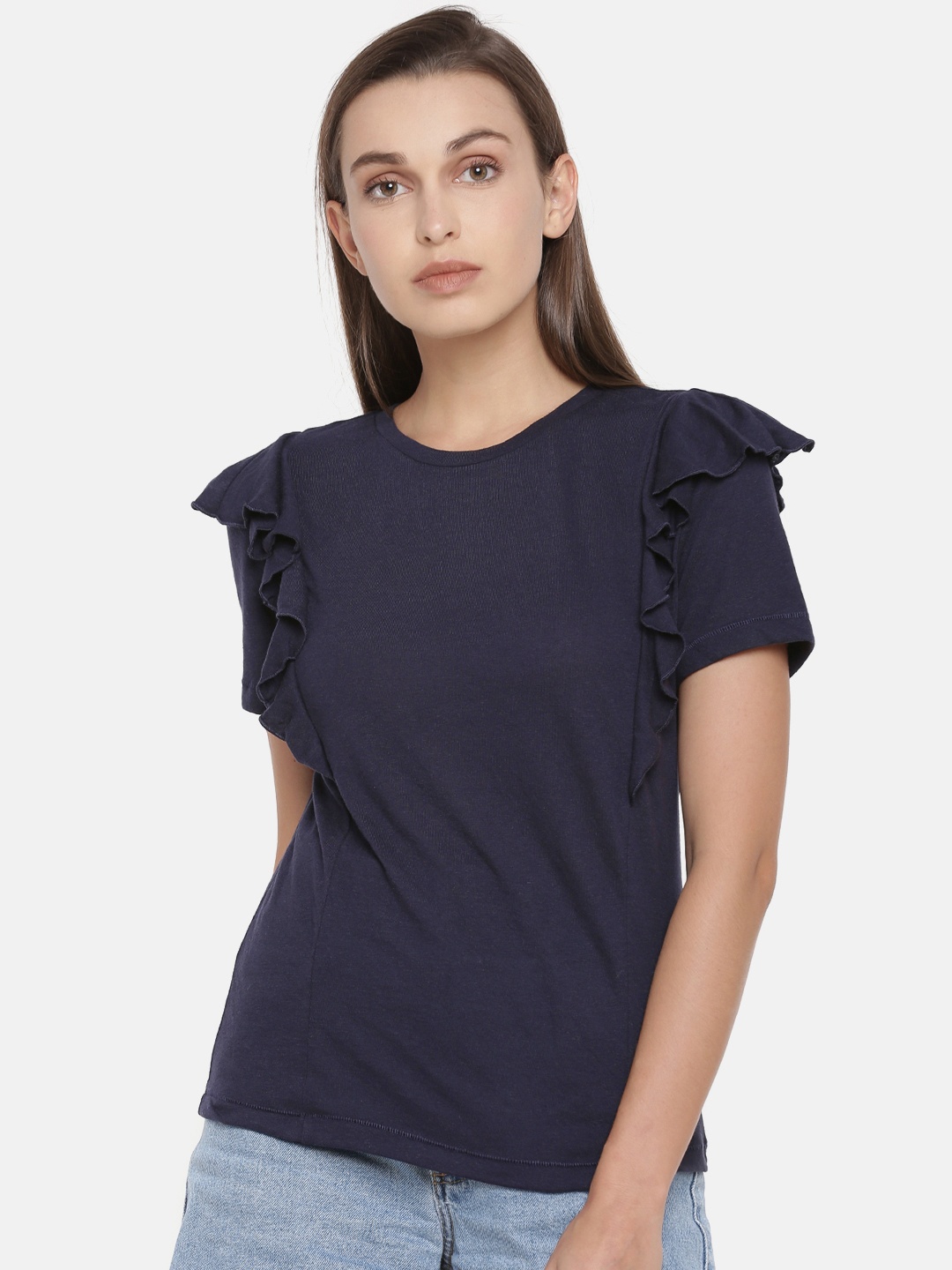 

ONLY Women Navy Solid Top, Navy blue