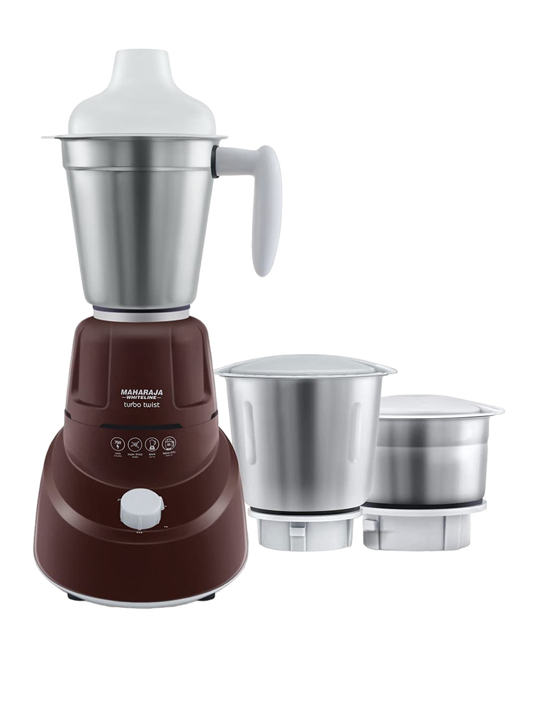 

MAHARAJA WHITELINE TURBO TWIST MX-208 Brown 750W Juicer Mixer Grinder With 3 Jars