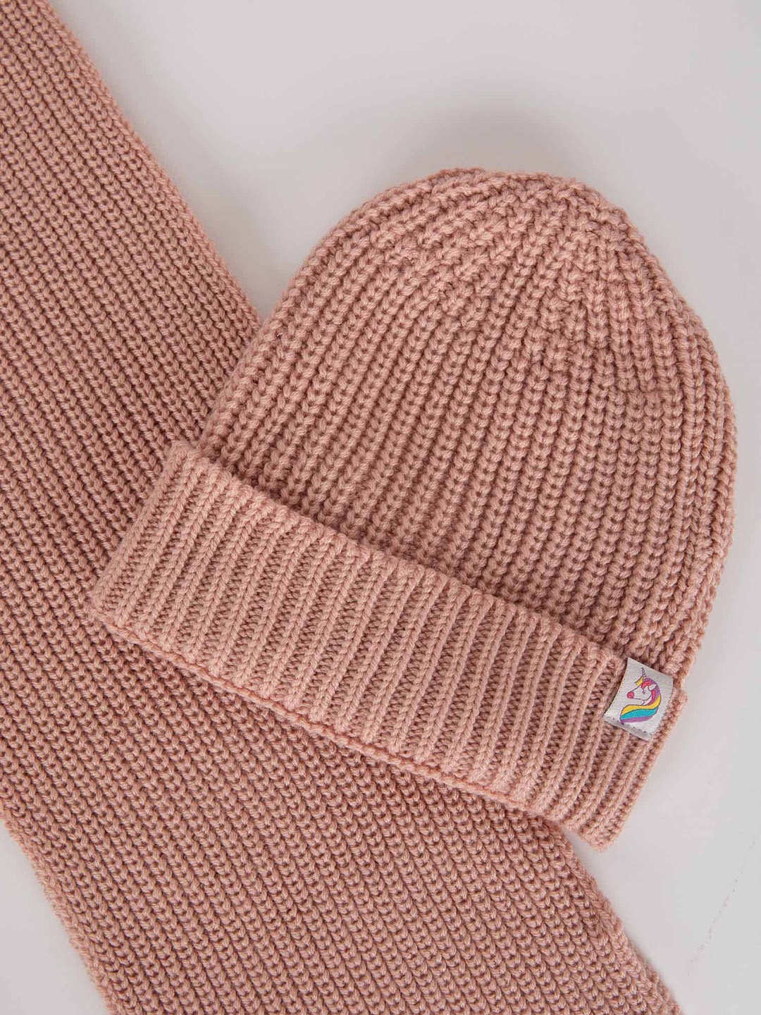

DeFacto Girls Self Design Acrylic Beanie & Scarf, Mauve