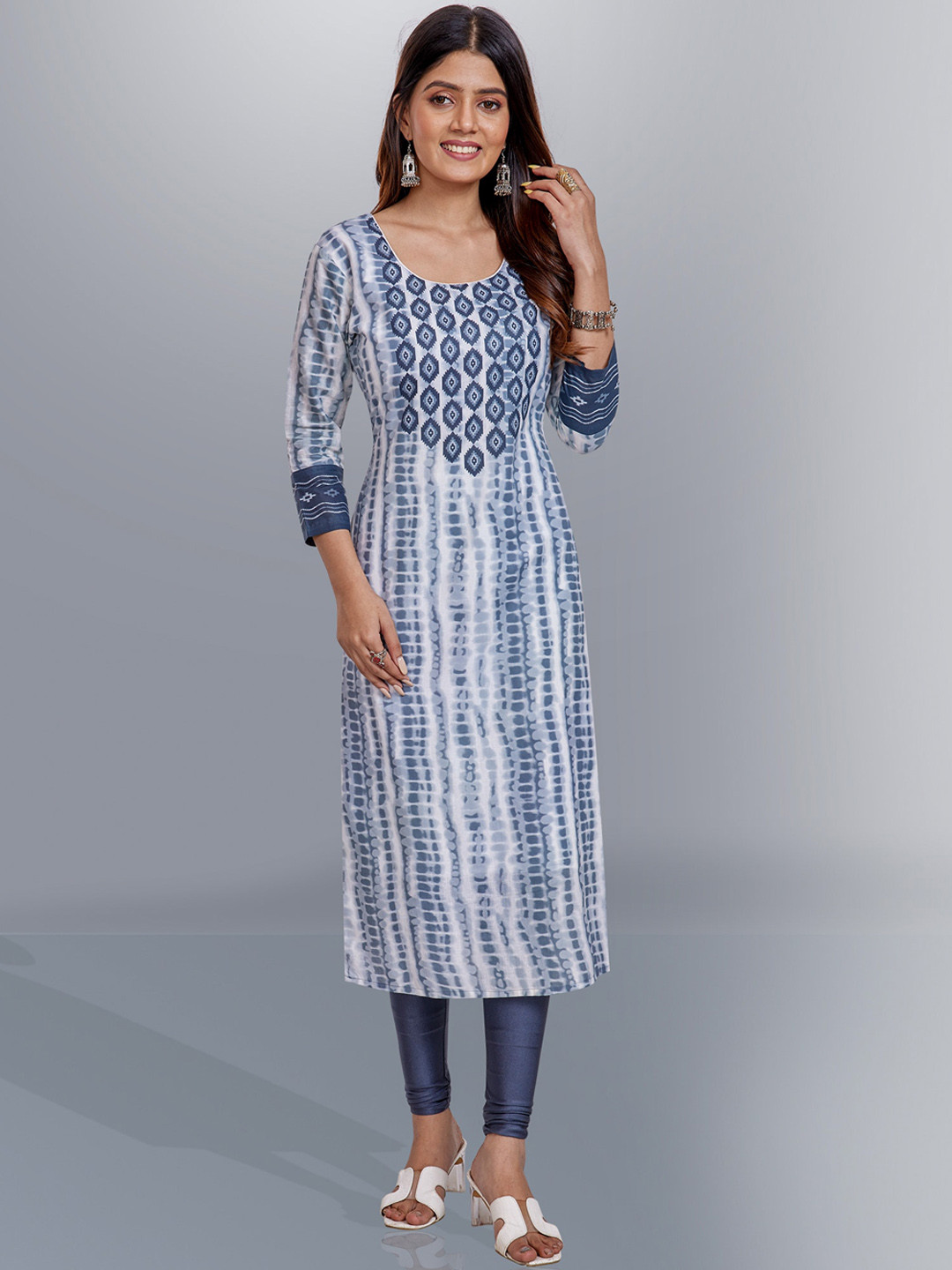 

Jevi Prints Abstract Printed Round Neck Straight Cotton Kurta, White