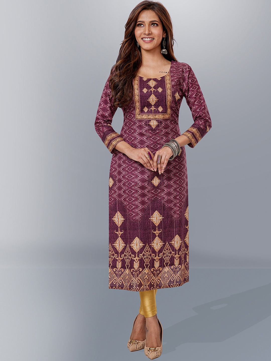 

Jevi Prints Ethnic Motifs Printed Cotton Kurta, Burgundy