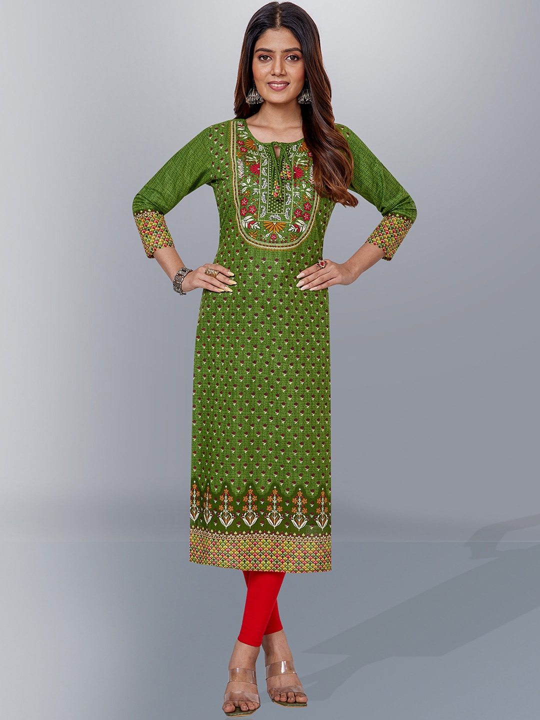 

Jevi Prints Ethnic Motifs Printed Cotton Kurta, Green