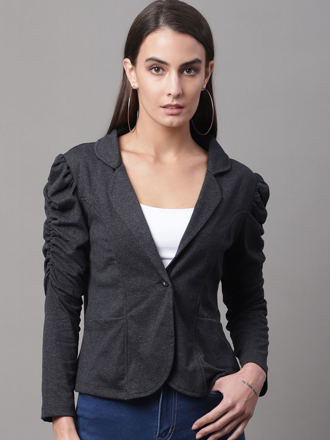 

DressBerry Lapel Collar Lightweight Tailored Jacket, Charcoal