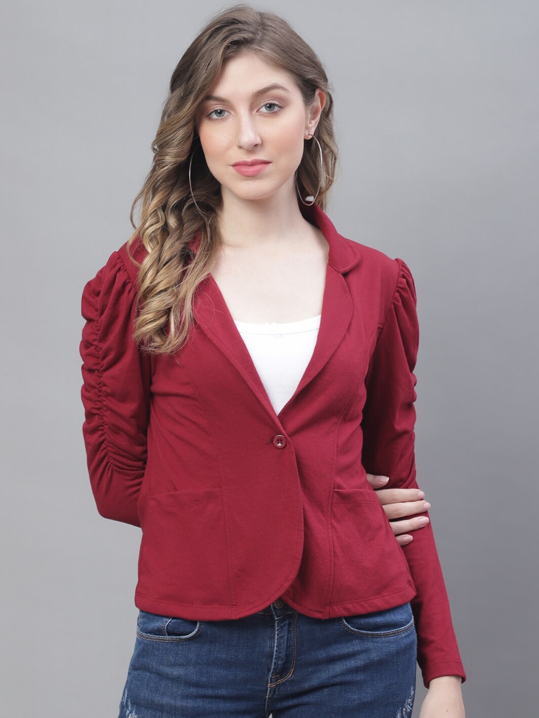 

DressBerry Lapel Collar Lightweight Tailored Jacket, Maroon