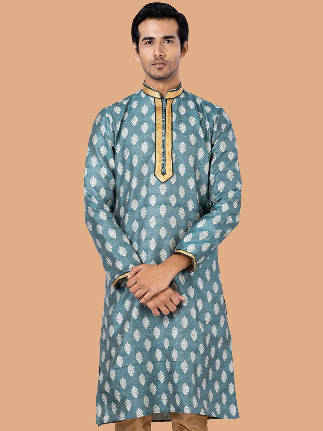 

ROOTED LIBAAS Men Turquoise Blue Paisley Kurta