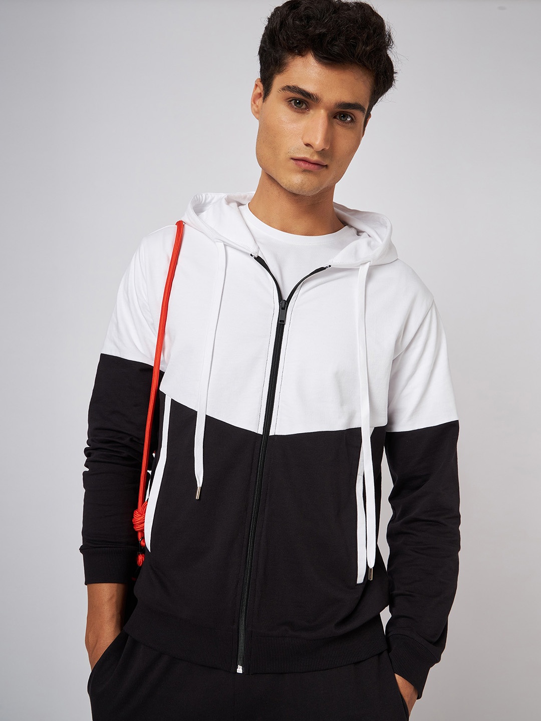 

CAVA Colourblocked Hooded Cotton Front-Open Sweatshirt, Black