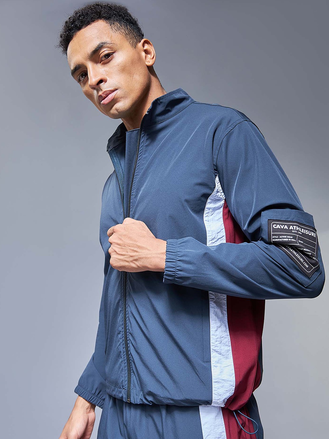 

CAVA Stand Collar Lightweight Running Cotton Windcheater Sporty Jacket, Navy blue