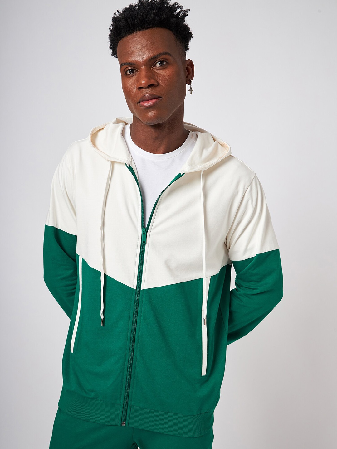 

CAVA Colourblocked Hooded Cotton Front-Open Sweatshirt, Green