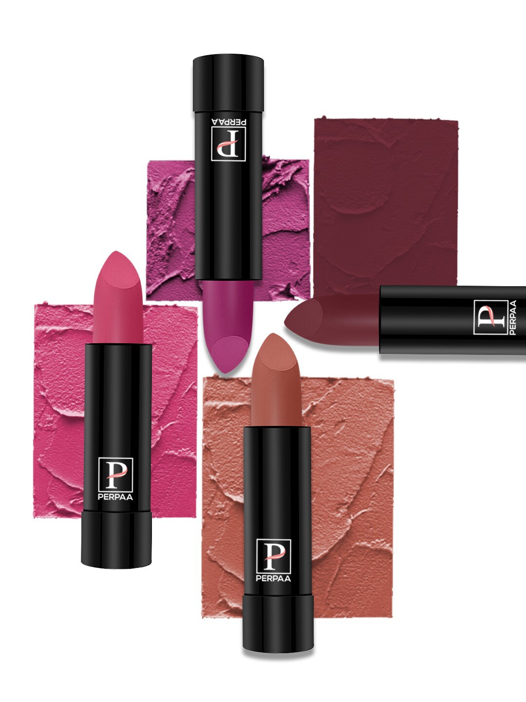 

PERPAA Set of 4 Long Lasting Smooth Texture Cremy Matte Lipstick - Shade 58-60-62-80, Multi