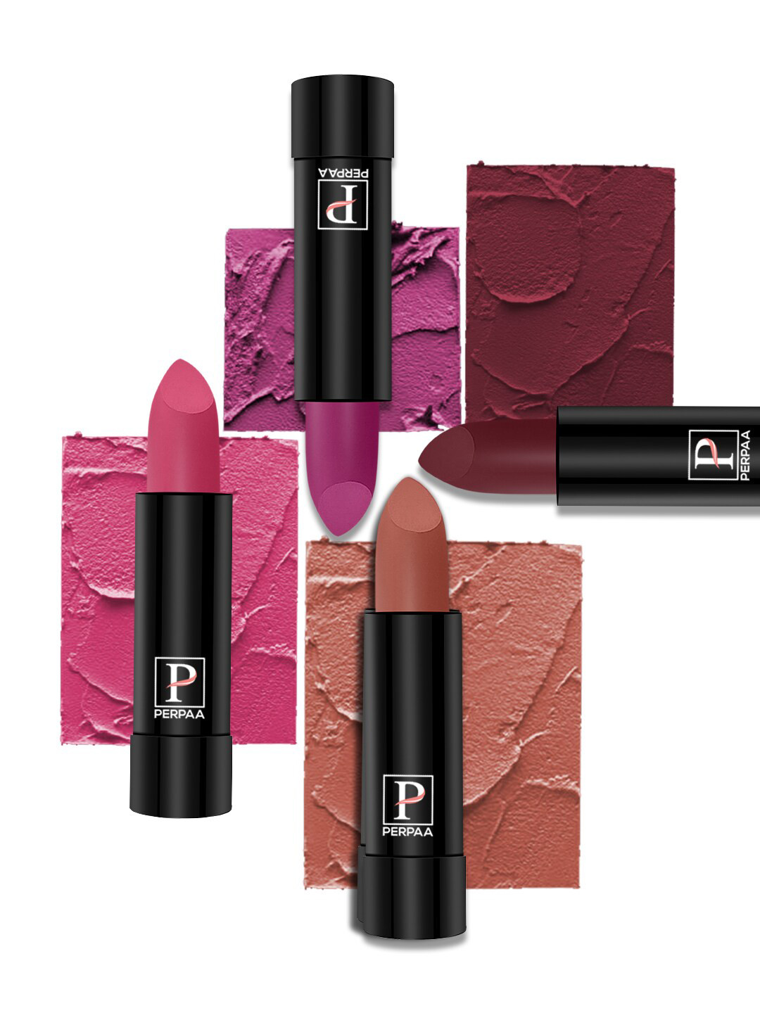 

PERPAA Set of 4 Long Lasting Smooth Texture Cremy Matte Lipstick - Shade 58-60-62-95, Multi