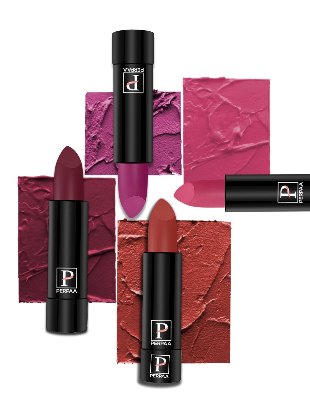 

PERPAA Set of 4 Long Lasting Smooth Texture Cremy Matte Lipstick - Shade 52-55-58-60, Multi