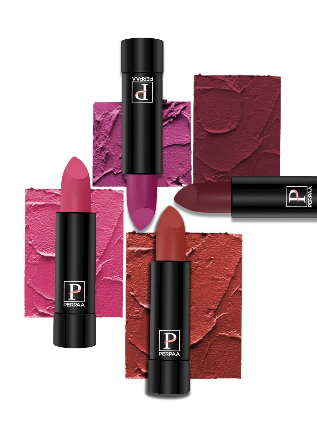 

PERPAA Set of 4 Long Lasting Smooth Texture Cremy Matte Lipstick - Shade 55-58-60-95, Multi