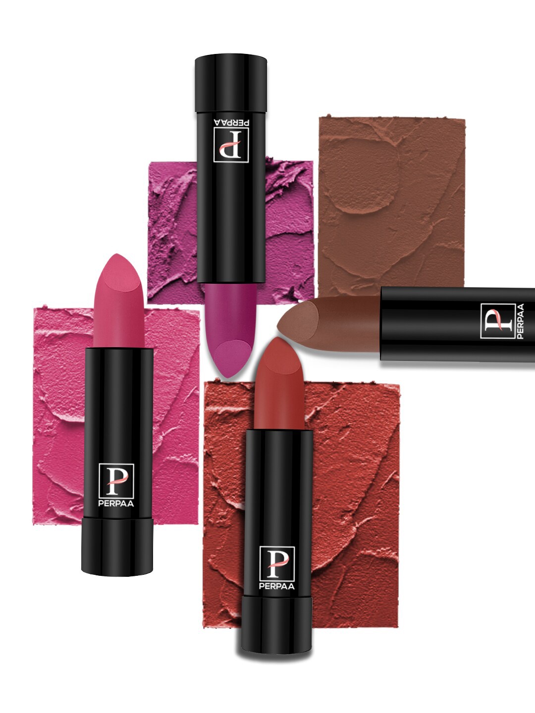 

PERPAA Set of 4 Long Lasting Smooth Texture Cremy Matte Lipstick - Shade 55-58-60-111, Multi