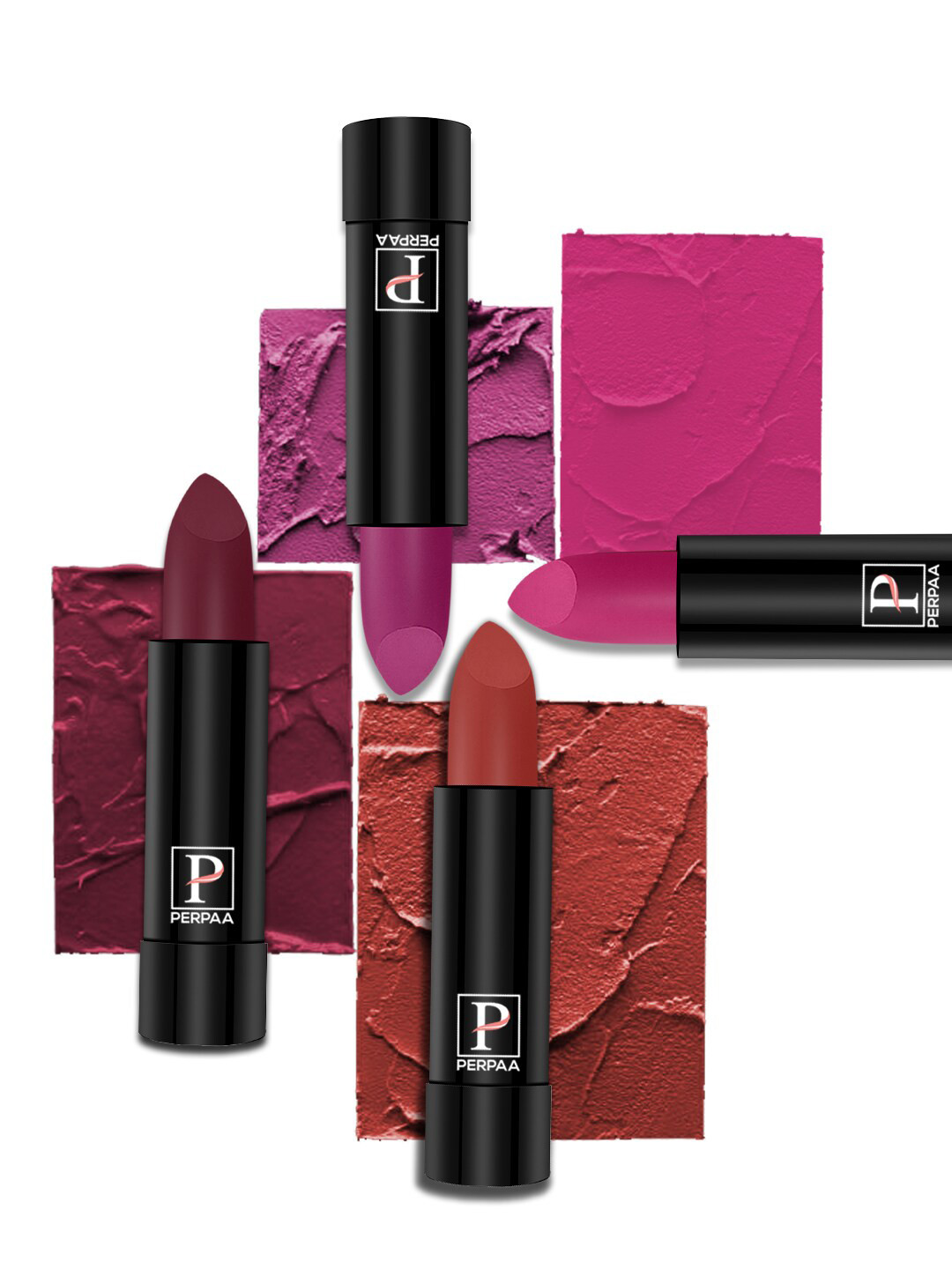 

PERPAA Set of 4 Long Lasting Smooth Texture Cremy Matte Lipstick - Shade 52-55-58-71, Multi