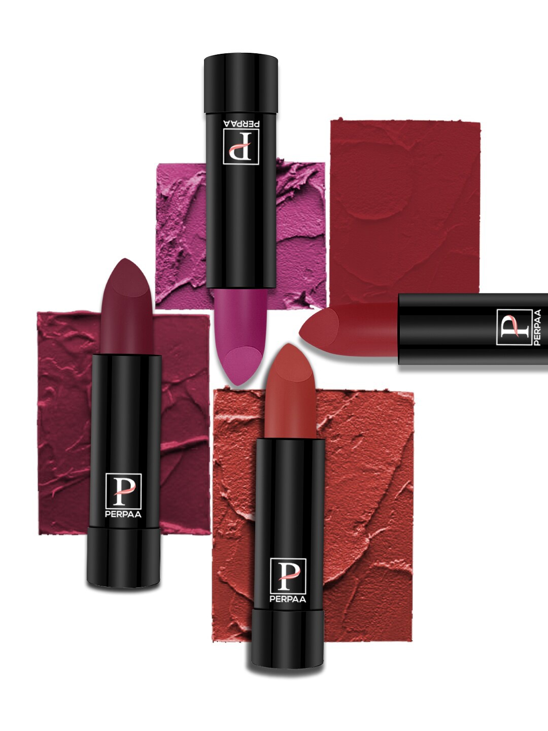 

PERPAA Set of 4 Long Lasting Smooth Texture Cremy Matte Lipstick - Shade 52-55-58-86, Multi