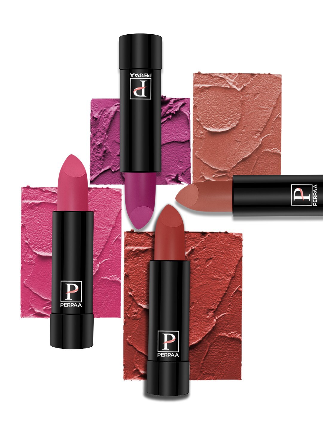 

PERPAA Set of 4 Long Lasting Smooth Texture Cremy Matte Lipstick - Shade 55-58-60-92, Multi