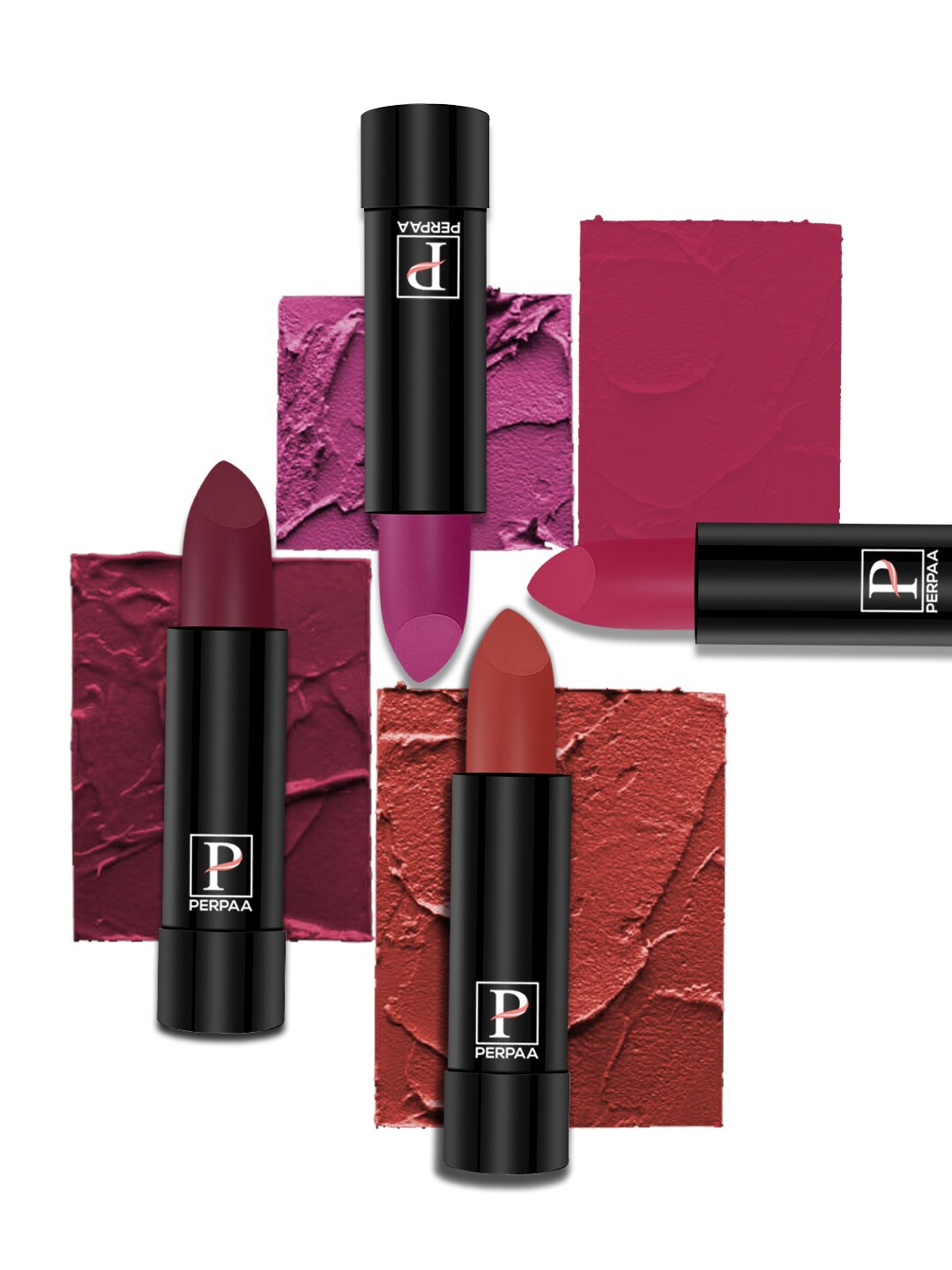 

PERPAA Set of 4 Creamy Matte Lipstick - Cherry Top-Red Castle-Rose Garden-Fuschia, Pink