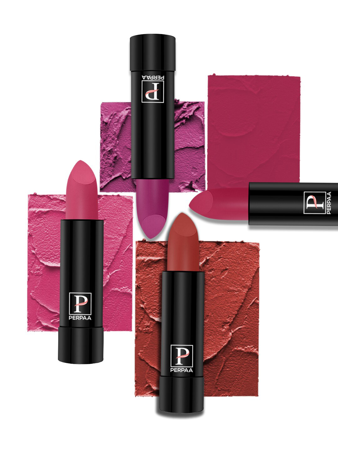

PERPAA Set Of 4 Creamy Matte Bullet Lipstick - 3.5g Each - 55-58-60-93, Red