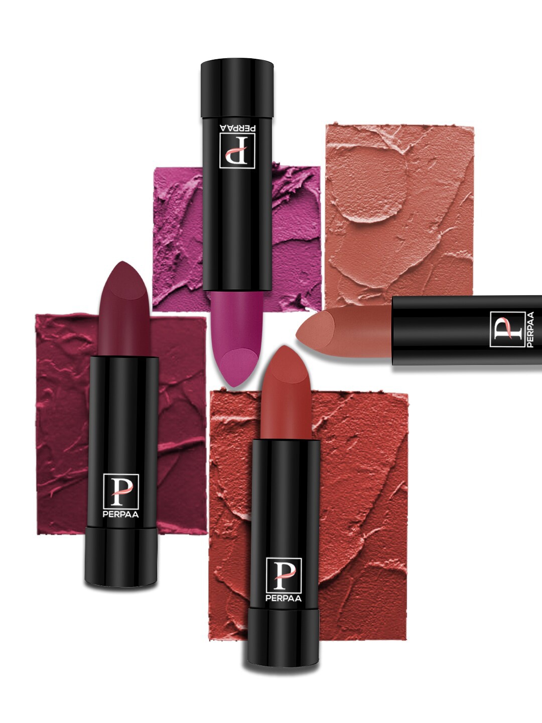 

PERPAA Creamy Matte 4Pc Lipstick - Cherry Top-Red Castle-Rose Garden-Nude, Pink