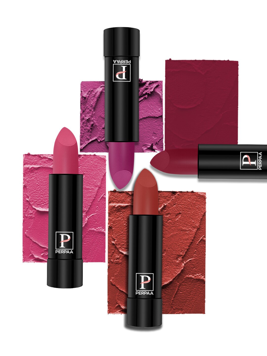 

PERPAA Set Of 4 Creamy Matte Bullet Lipstick - 3.5g Each - 55-58-60-87, Red