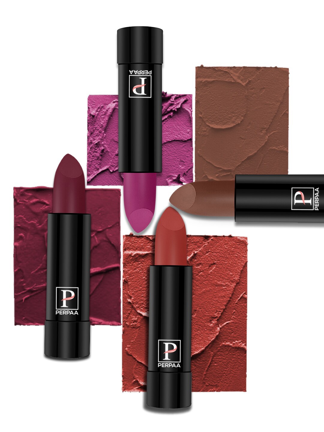 

PERPAA Set Of 4 Creamy Matte Bullet Lipstick - 3.5g Each - 52-55-58-111, Red